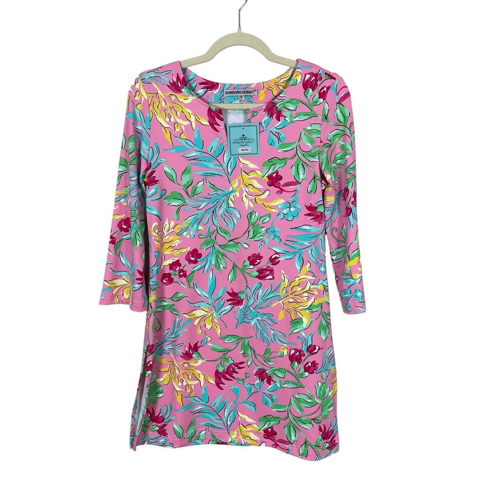 Barbara Gerwit Nylon Spandex Tunic Top Pink Multi Size M Resort Travel NWT